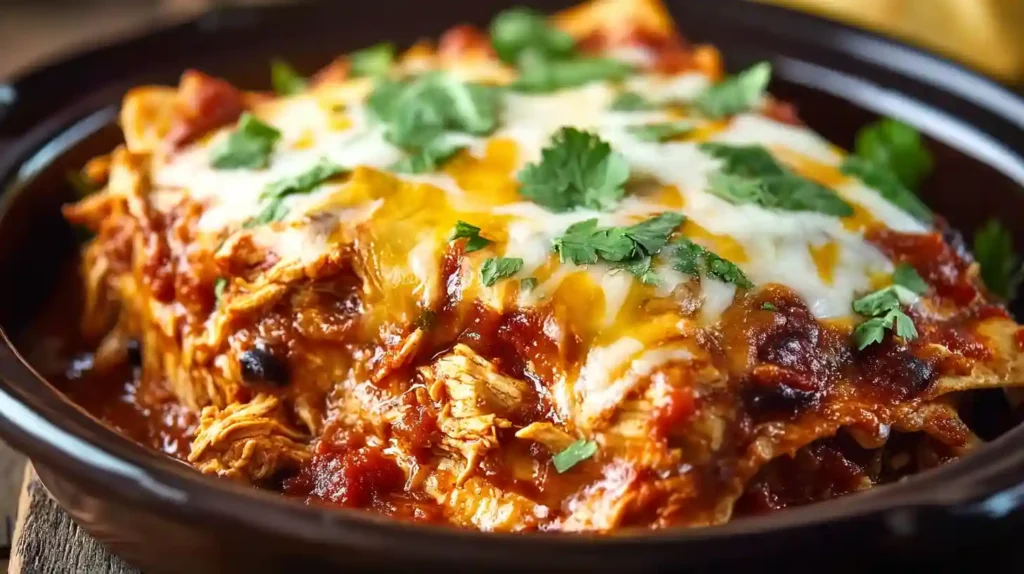 Crockpot Chicken Enchilada Casserole