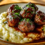Salisbury Steak Meatballs with Garlic Herb Mashed Potatoes